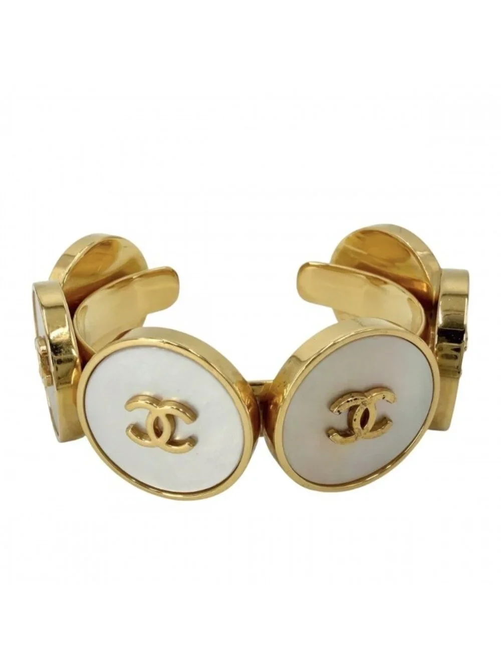 Chanel Bangle CC Logo Vintage Gold Plated White Bracelet